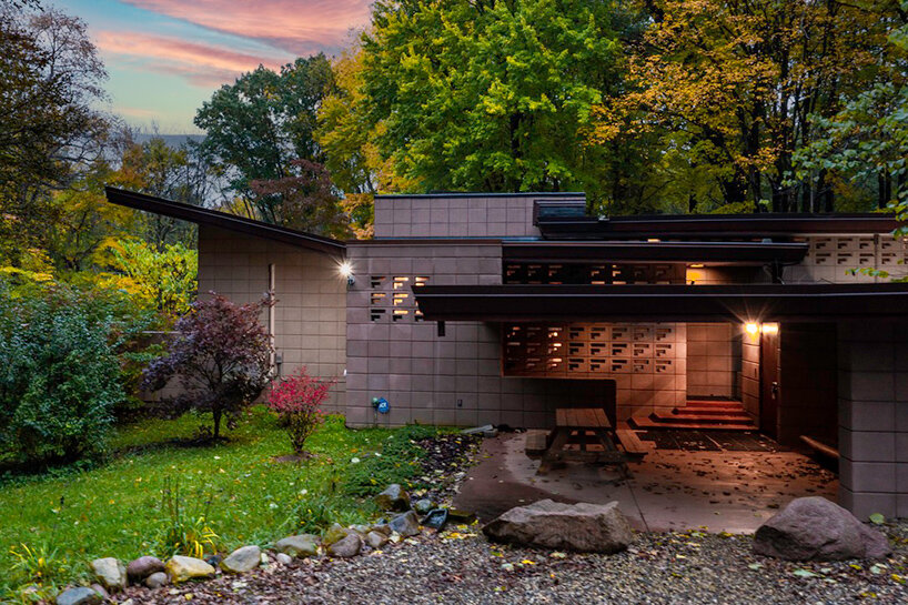 frank lloyd wright’s concrete usonian house with cantilevered roof hits the market