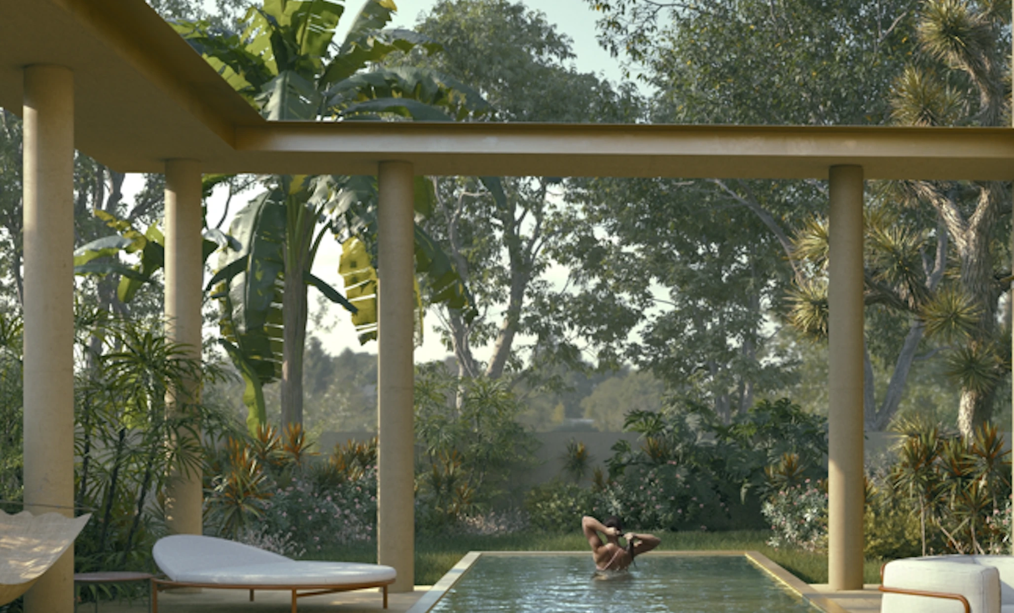 Pool, colonnade and garden — Biophilic Design